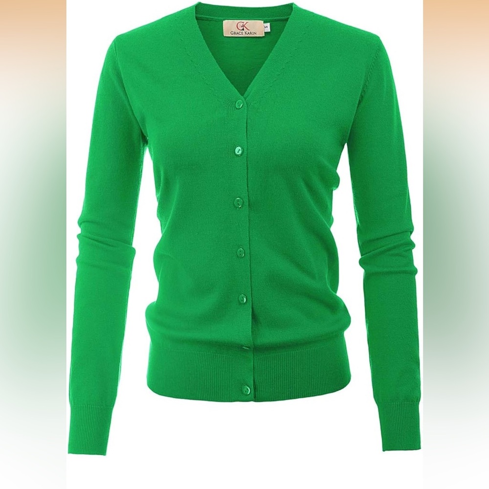 Green V-Neck Button-Up Women's Sweater